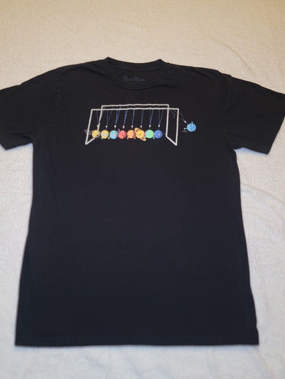 Threadless "Planet System: Black T-Shirt Newton's Cradle Space - Mens M EUC